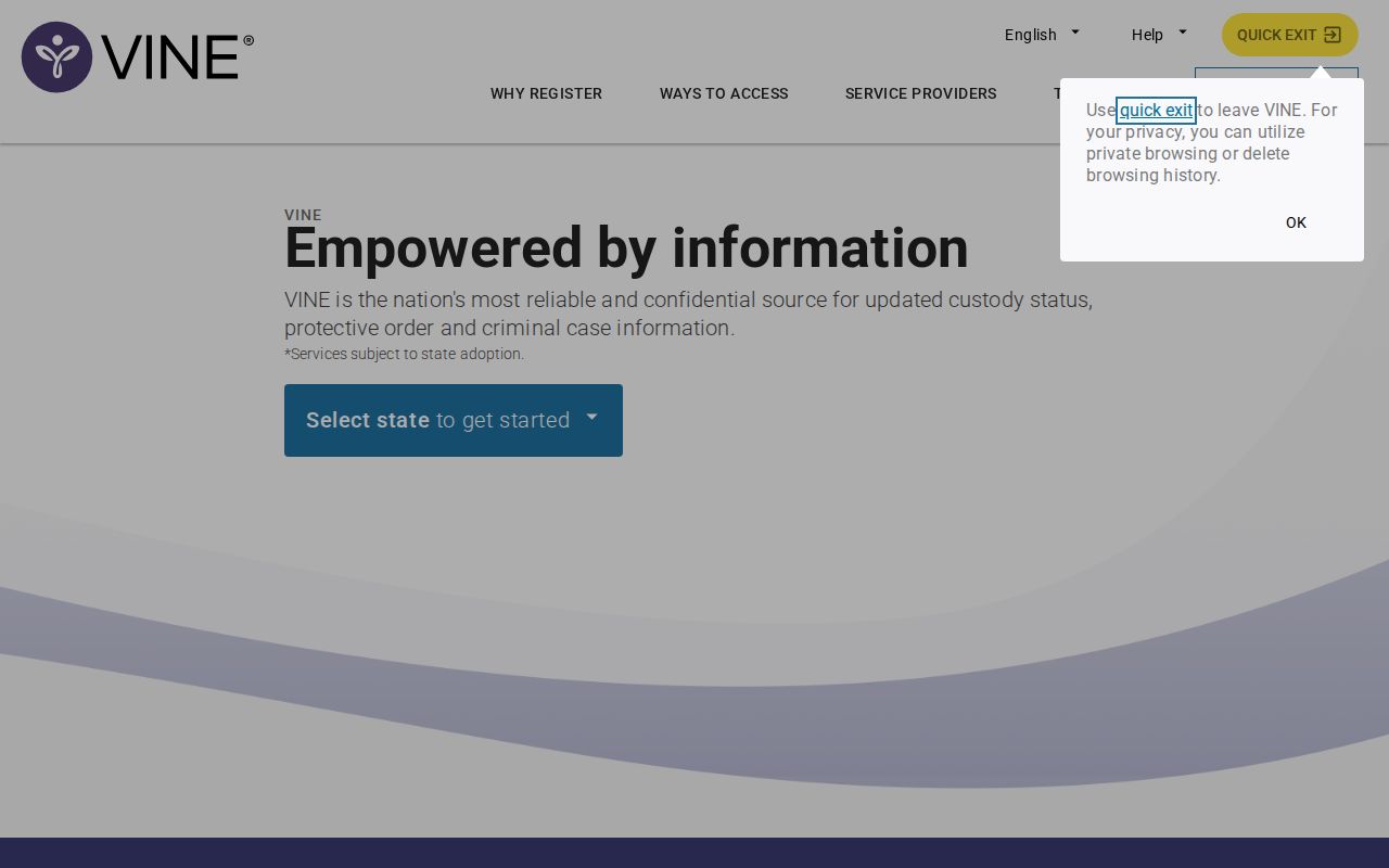 VINELink custody notification service home page