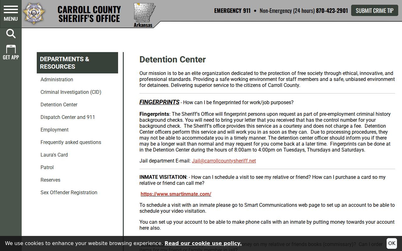 Carroll County Detention Center page with jail and commissary information