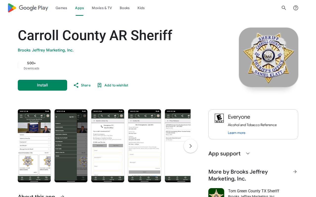 Google Play listing for the Carroll County AR Sheriff app