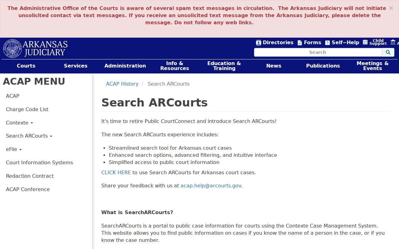 Carroll County criminal court case records help page for Search ARCourts access limits