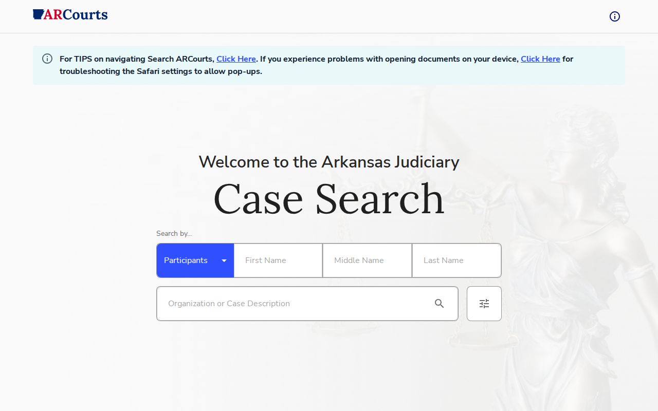 Carroll County criminal court case records in the Search ARCourts case search interface