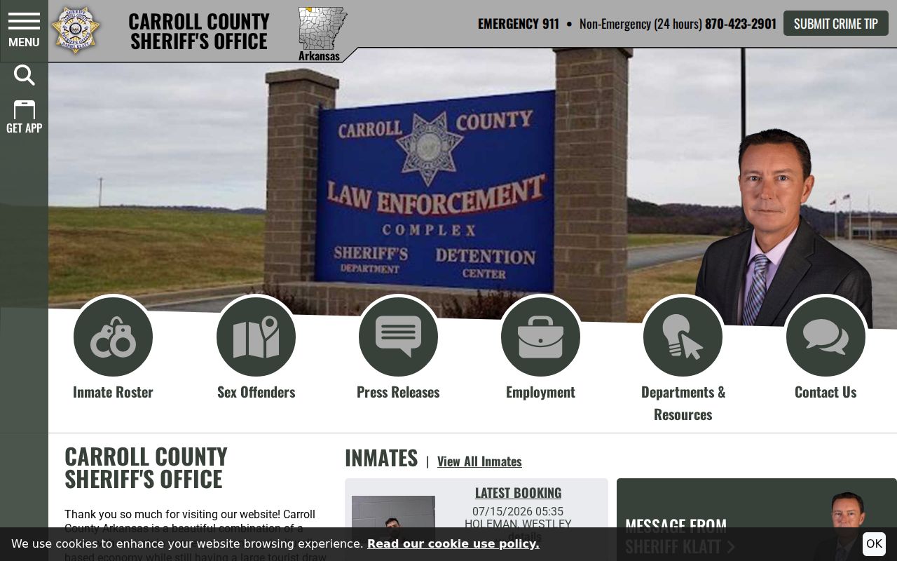 Carroll County criminal history sheriff records home page