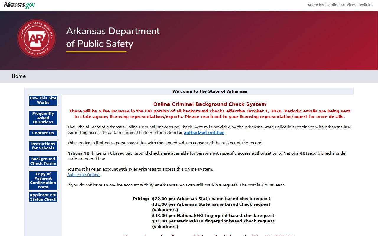 Carroll County criminal history Arkansas background check portal